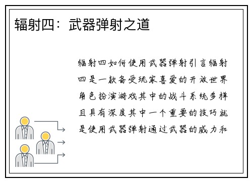 辐射四：武器弹射之道